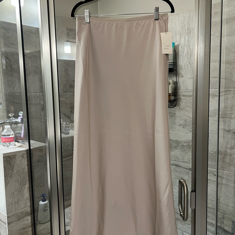 A New Day Cream Satin Maxi Skirt (Size M) (NWT)